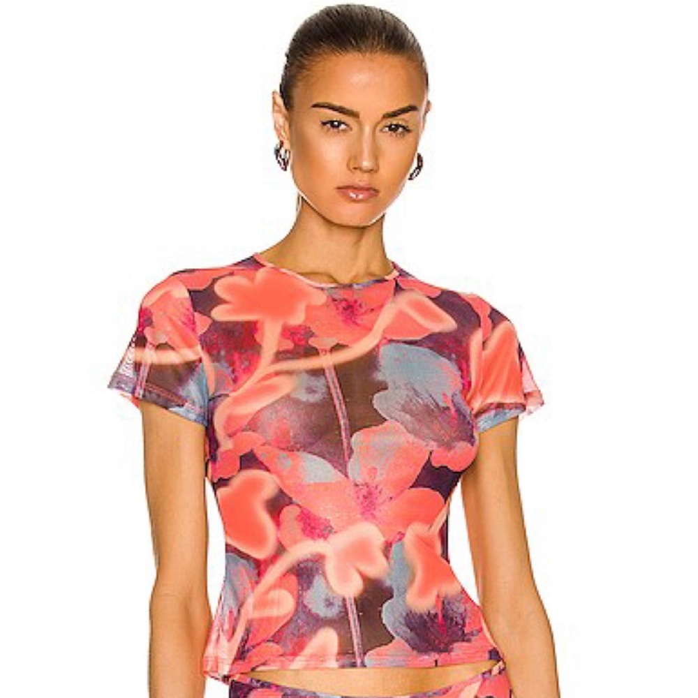 Miaou mini tee Neon Peach Floral